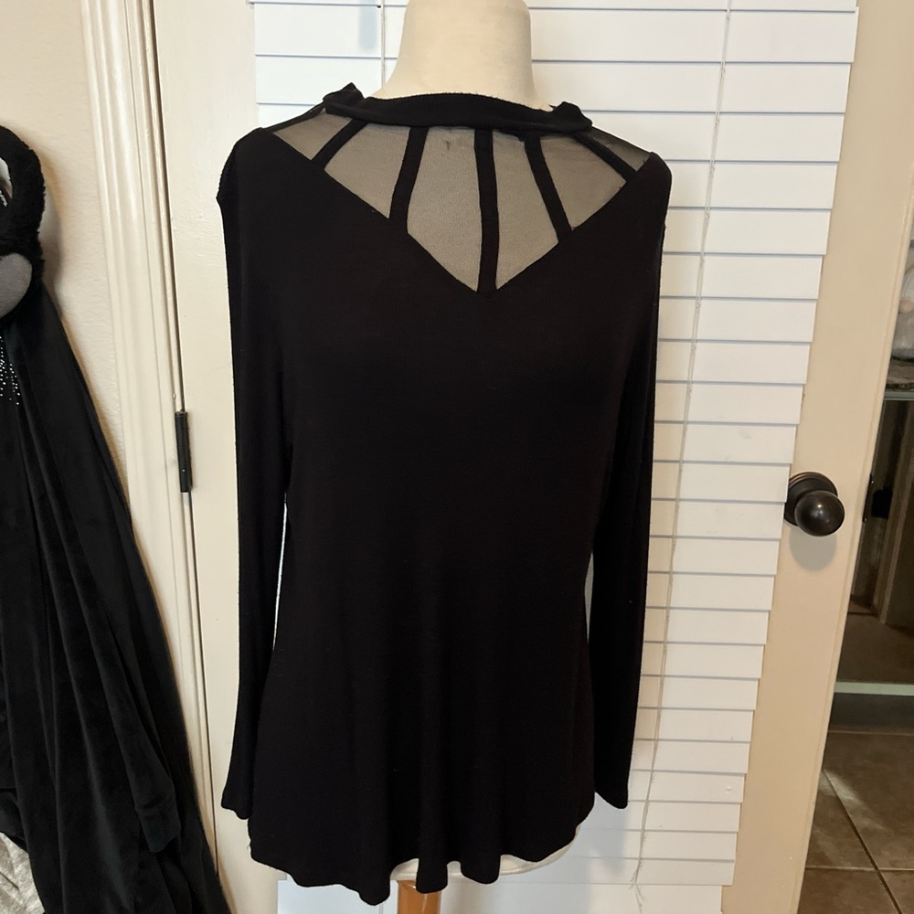 Elegant Black Mesh Detail Women's Top